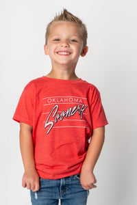 OU Kids OU diagonal lines t-shirt red T-shirts | Lush Fashion Lounge Trendy Oklahoma University Sooners Apparel & Cute Gameday T-Shirts