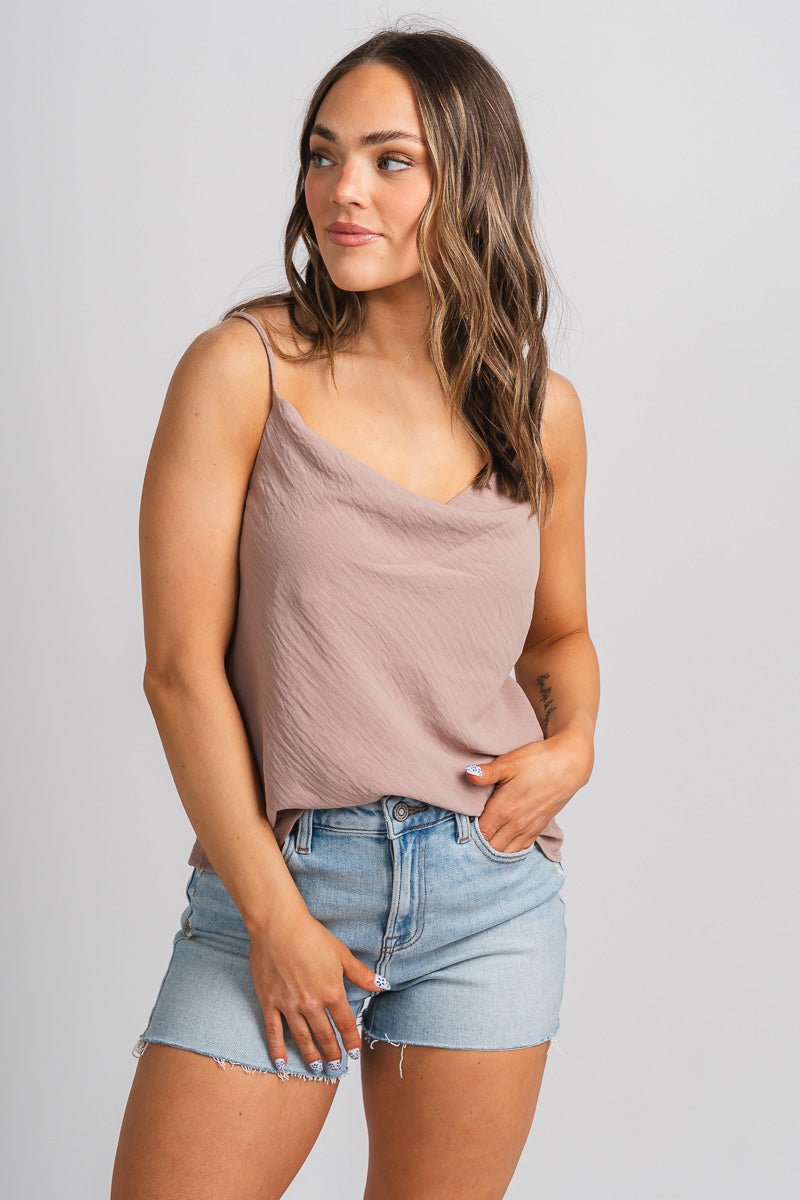Cowl neck cami tank top mocha - Cute Tank Top - Trendy Tank Tops at Lush Fashion Lounge Boutique in Oklahoma City