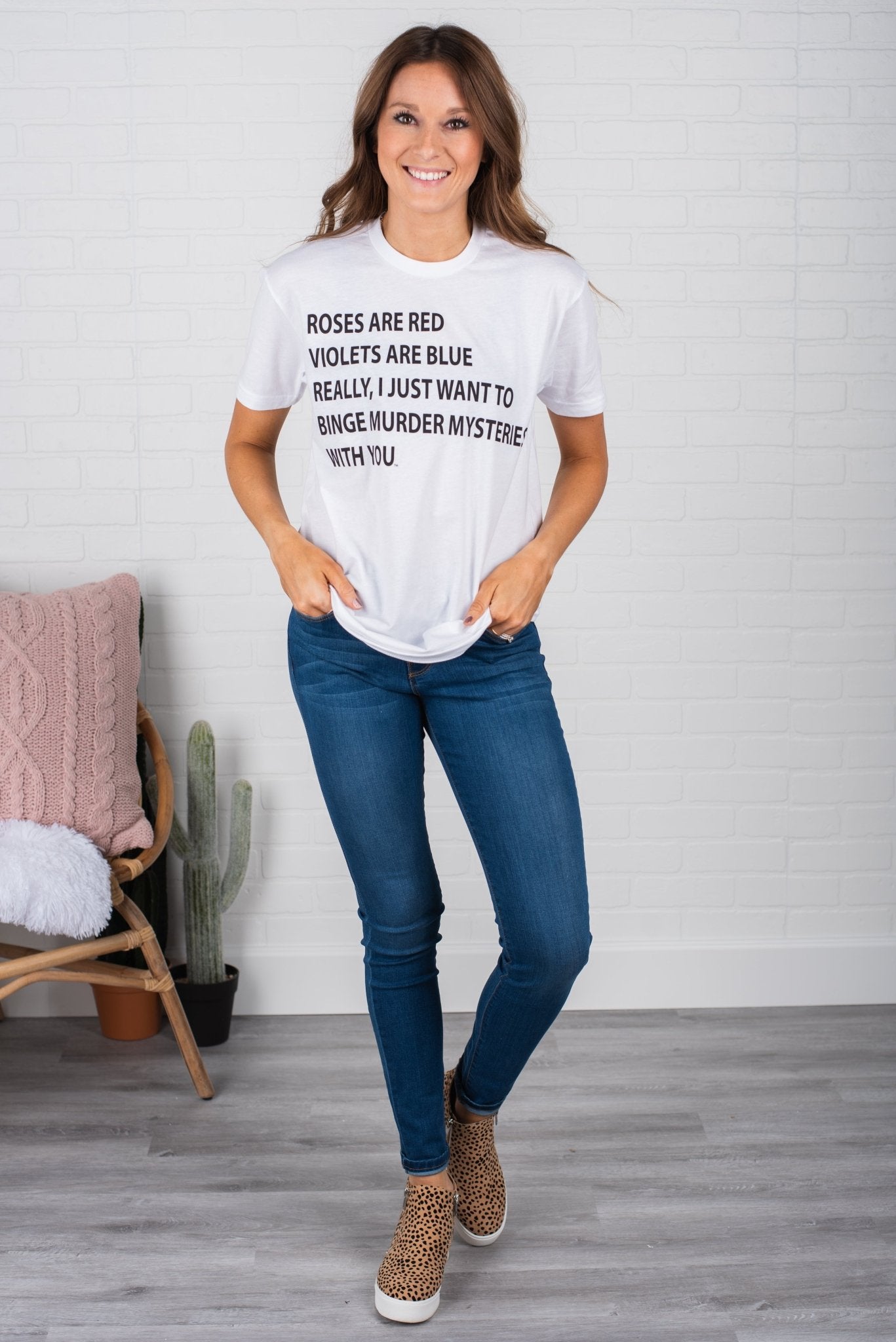Murder mystery unisex short sleeve t-shirt white - Trendy T-shirts - Cute Graphic Tee Fashion at Lush Fashion Lounge Boutique in Oklahoma