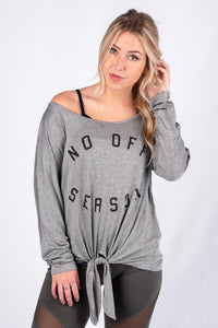 No Off Season long sleeve self tie top heather grey - Adorable Top - Unique Tank Tops and Graphic Tees at Lush Fashion Lounge Boutique in Oklahoma