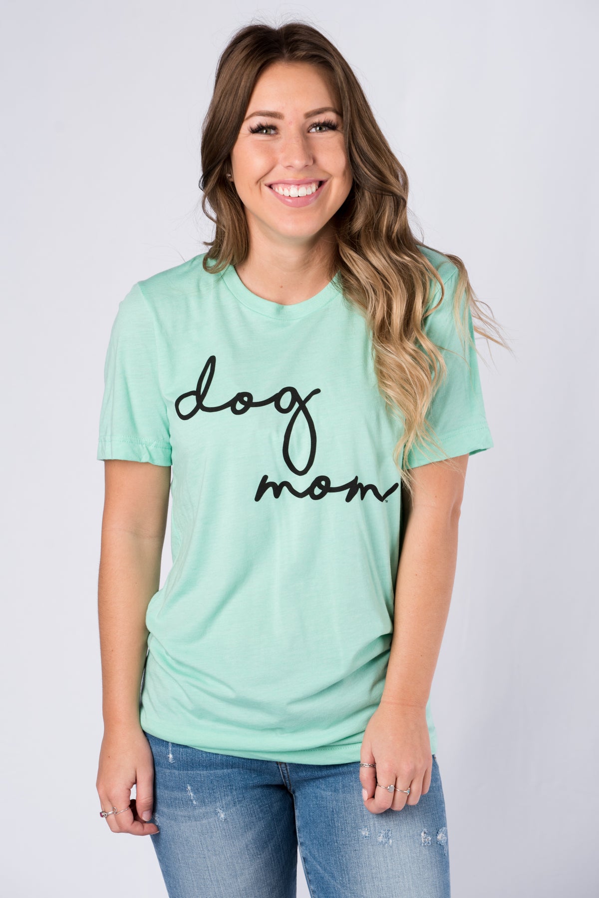 Dog mom large pride script short sleeve crew neck t-shirt mint - Stylish T-shirts - Trendy Graphic T-Shirts and Tank Tops at Lush Fashion Lounge Boutique in Oklahoma City