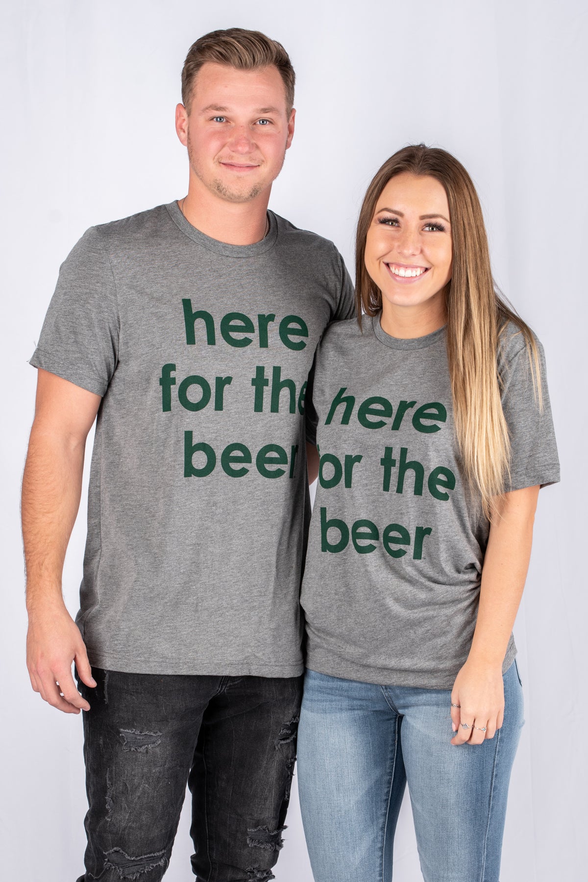 Here For The Beer Unisex Short Sleeve T-shirt Grey - Stylish T-shirts - Trendy Graphic T-Shirts and Tank Tops at Lush Fashion Lounge Boutique in Oklahoma City