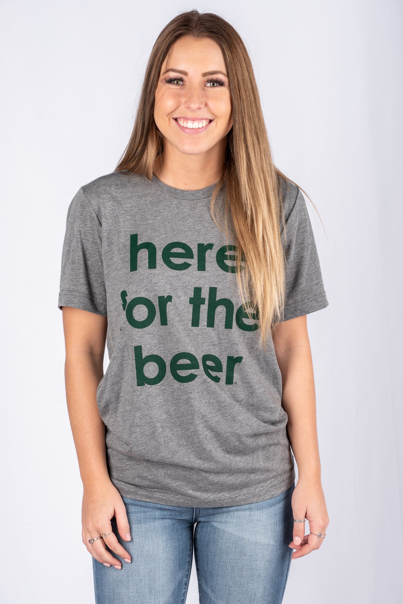 Here For The Beer Unisex Short Sleeve T-shirt Grey - Trendy T-shirts - Cute Graphic Tee Fashion at Lush Fashion Lounge Boutique in Oklahoma