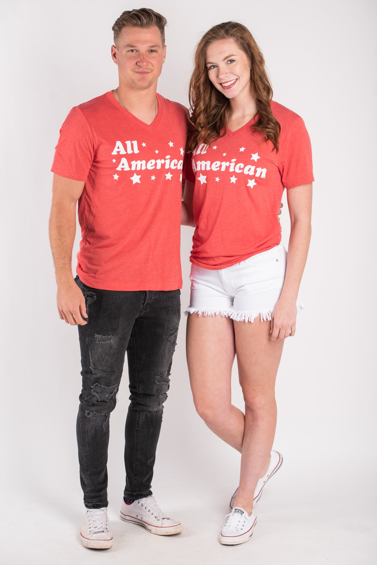 All American unisex v-neck short sleeve t-shirt red - Stylish T-shirts - Trendy Graphic T-Shirts and Tank Tops at Lush Fashion Lounge Boutique in Oklahoma City