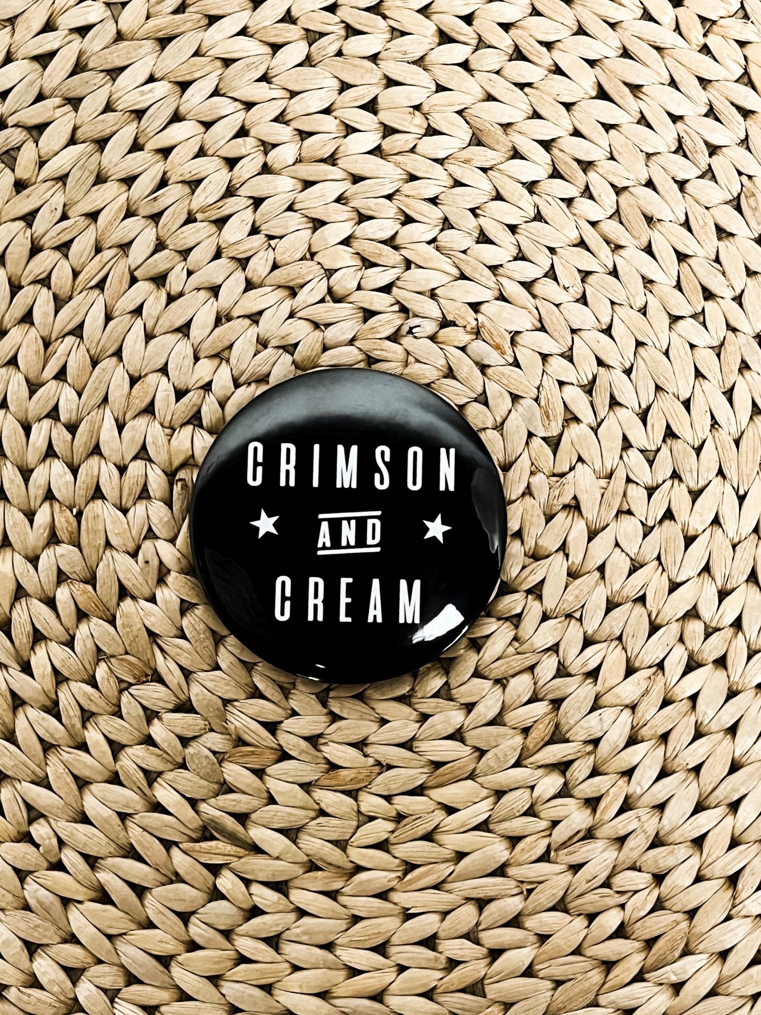 Crimson and Cream 3 inch game day button black
