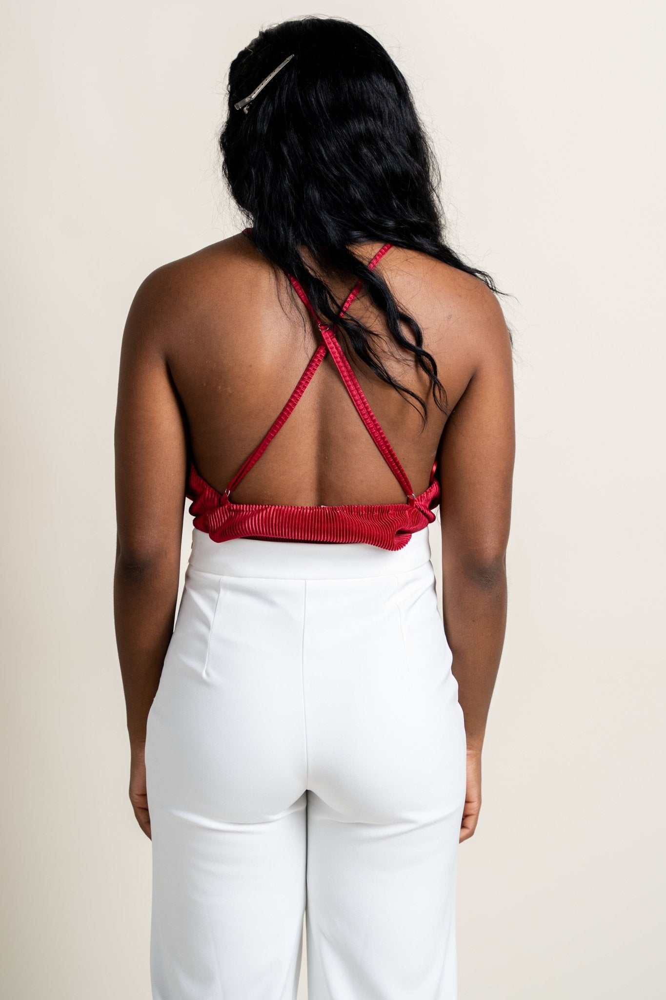 Textured v-neck bodysuit cherry red - Affordable bodysuit - Boutique Bodysuits at Lush Fashion Lounge Boutique in Oklahoma City