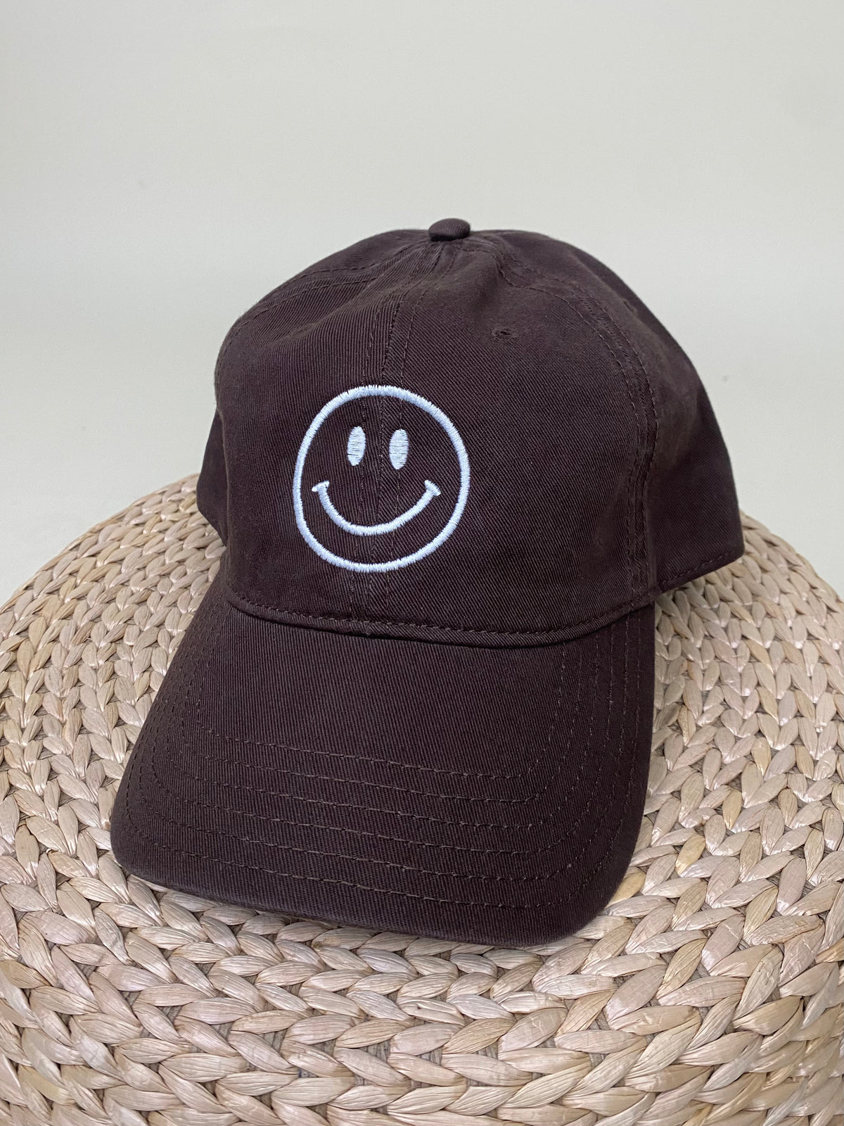 Smiley face baseball cap hat brown - Trendy Hats at Lush Fashion Lounge Boutique in Oklahoma City