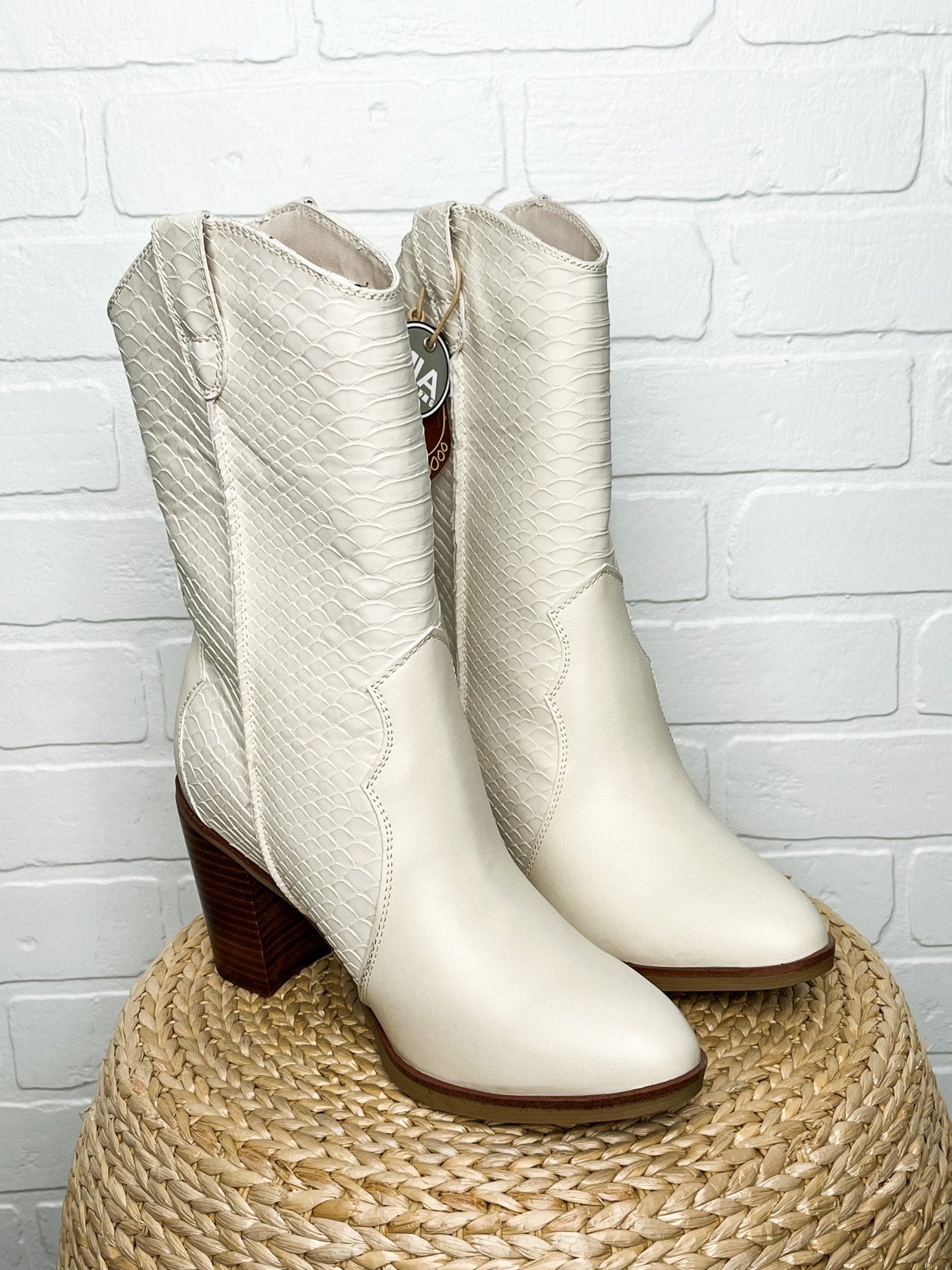 Raylyn cowboy boots ivory python - Trendy boots - Fashion Shoes at Lush Fashion Lounge Boutique in Oklahoma City