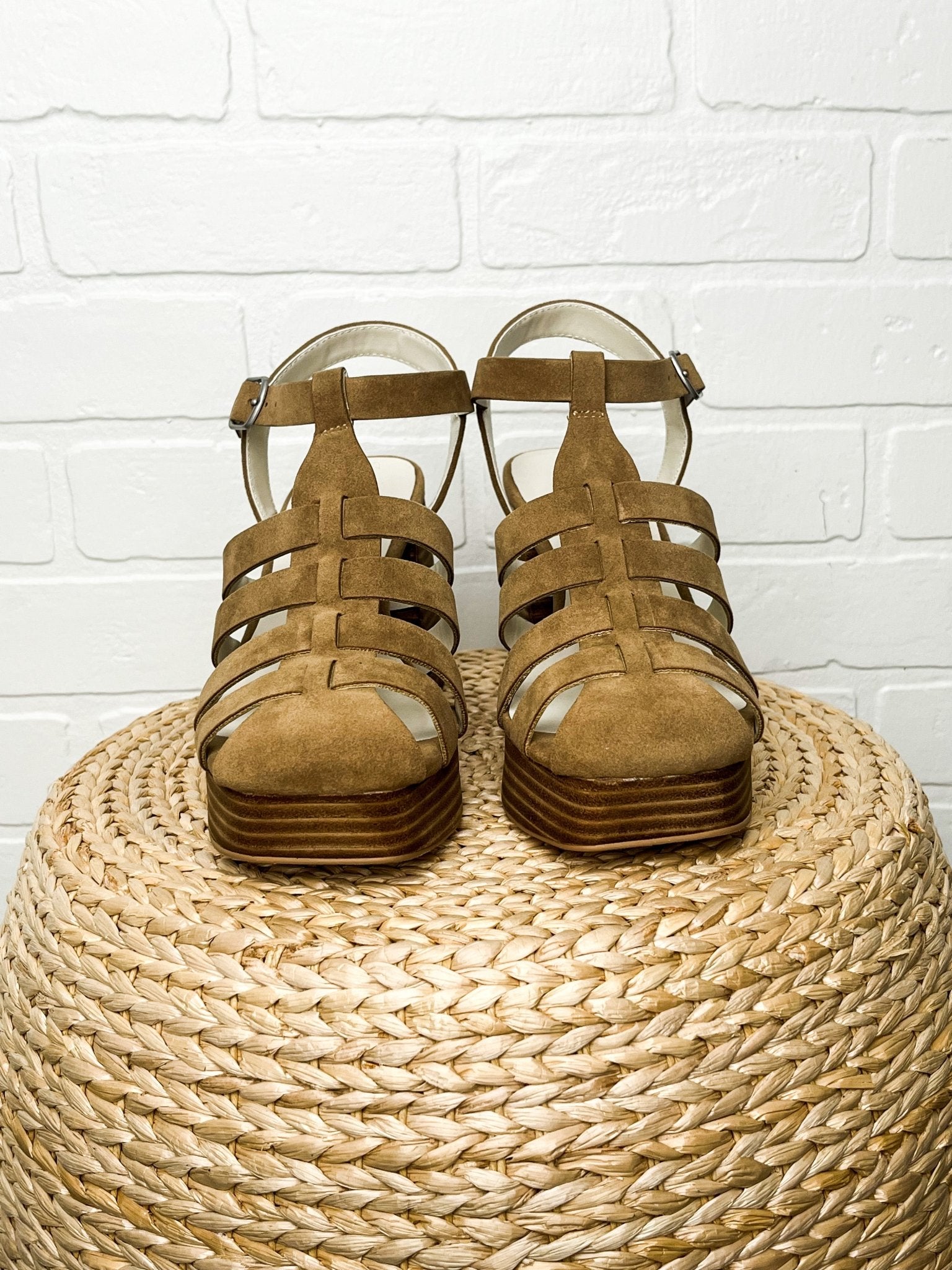 Hailee gladiator platform heels khaki - Affordable shoes - Boutique Shoes at Lush Fashion Lounge Boutique in Oklahoma City