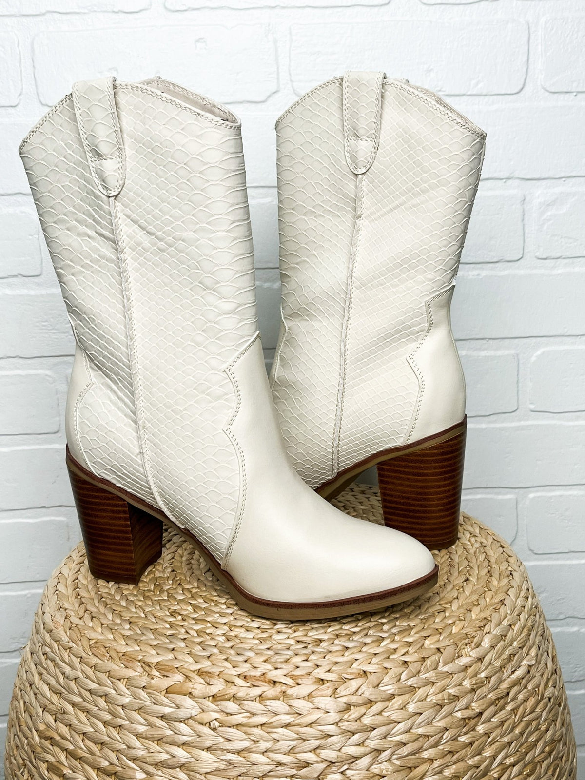 Raylyn cowboy boots ivory python - Cute boots - Trendy Shoes at Lush Fashion Lounge Boutique in Oklahoma City