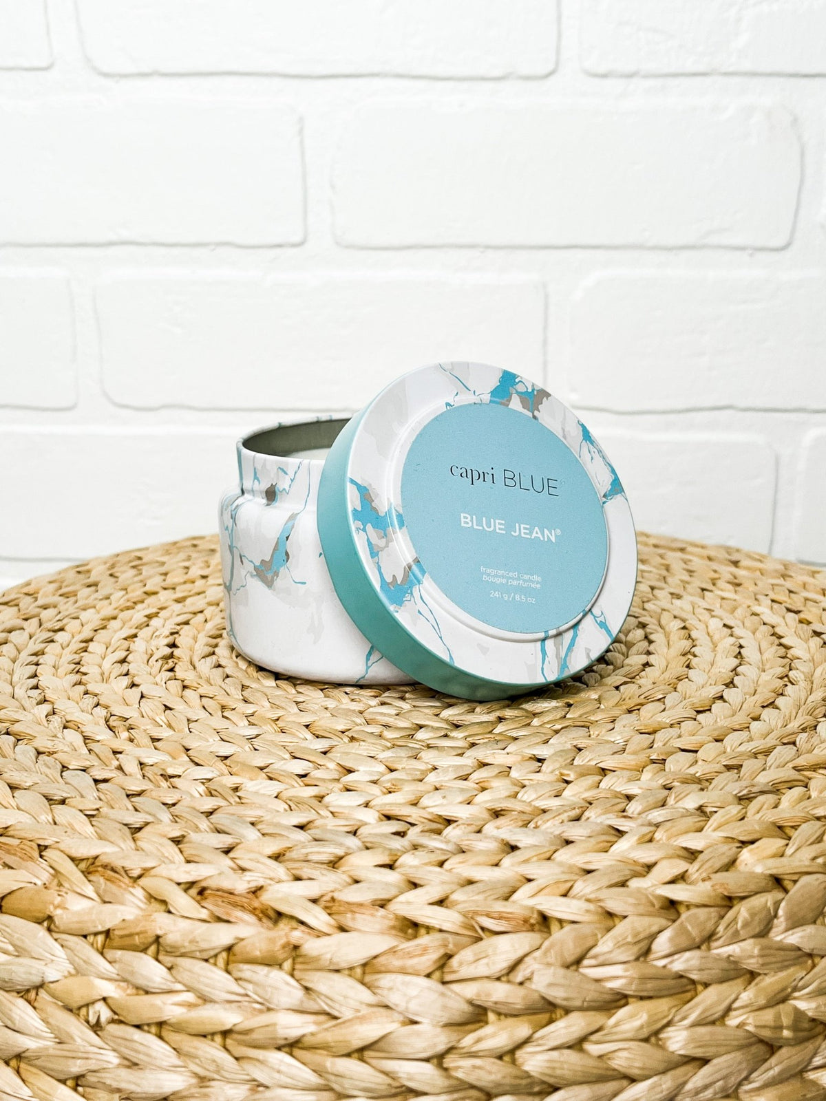 Capri Blue mod marble travel tin blue jean - Trendy Candles and Scents at Lush Fashion Lounge Boutique in Oklahoma City