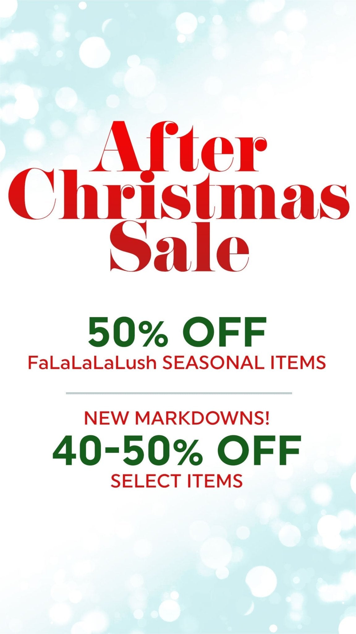 After Christmas sale at Lush Fashion Lounge boutique in Oklahoma. Seasonal items 50% off and more! 