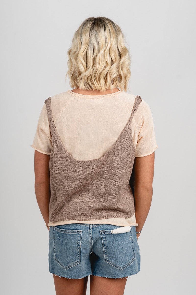 Layered knit tank top sweater sand beige
