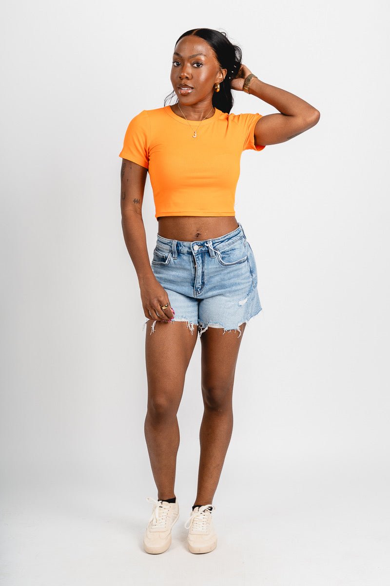 Ribbed short sleeve crop tee orange - Oklahoma City inspired graphic t-shirts at Lush Fashion Lounge Boutique in Oklahoma City