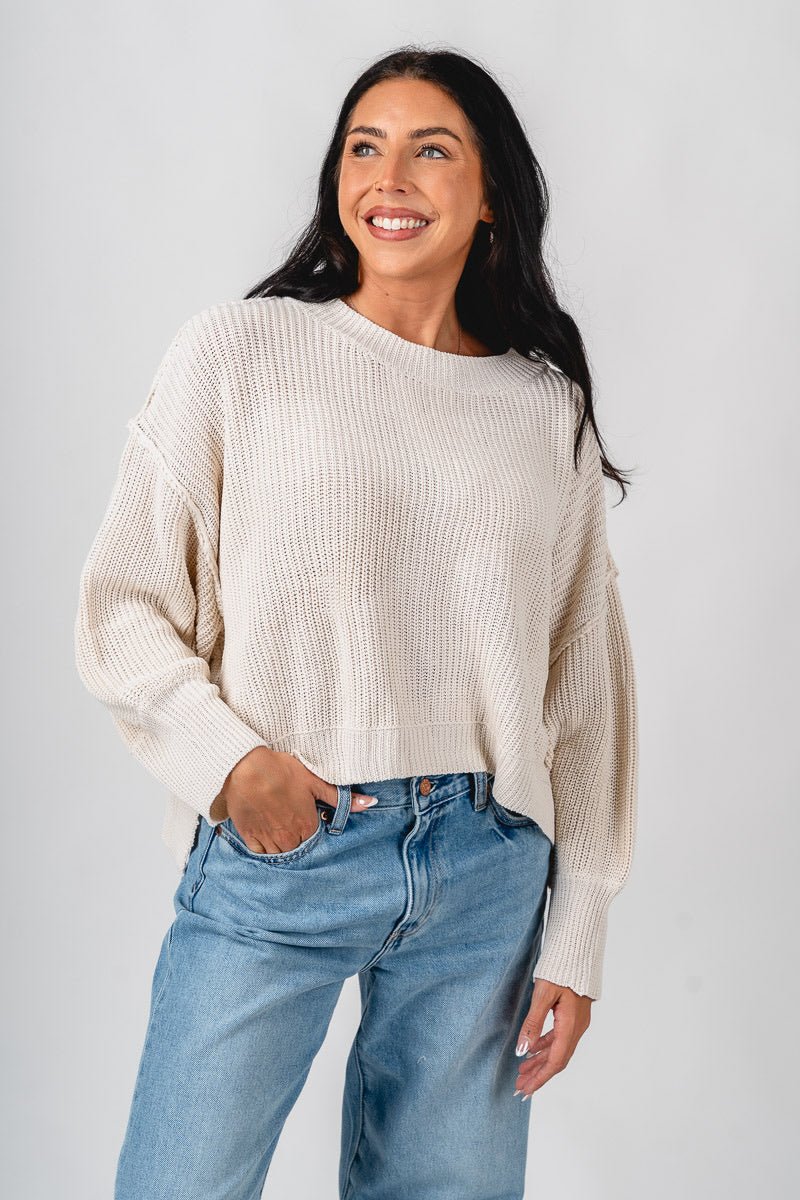 Mock neck boxy sweater ivory – Boutique Sweaters | Fashionable Sweaters at Lush Fashion Lounge Boutique in Oklahoma City