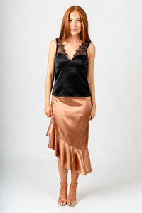 Satin lace trim cami black - Trendy Tank Top - Fashion Tank Tops at Lush Fashion Lounge Boutique in Oklahoma City