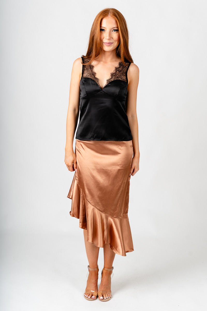 Satin lace trim cami black - Trendy Tank Top - Fashion Tank Tops at Lush Fashion Lounge Boutique in Oklahoma City