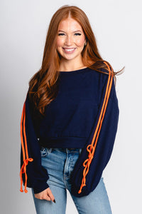 Contrast terry sweatshirt navy - Trendy Oklahoma City Basketball T-Shirts Lush Fashion Lounge Boutique in Oklahoma City