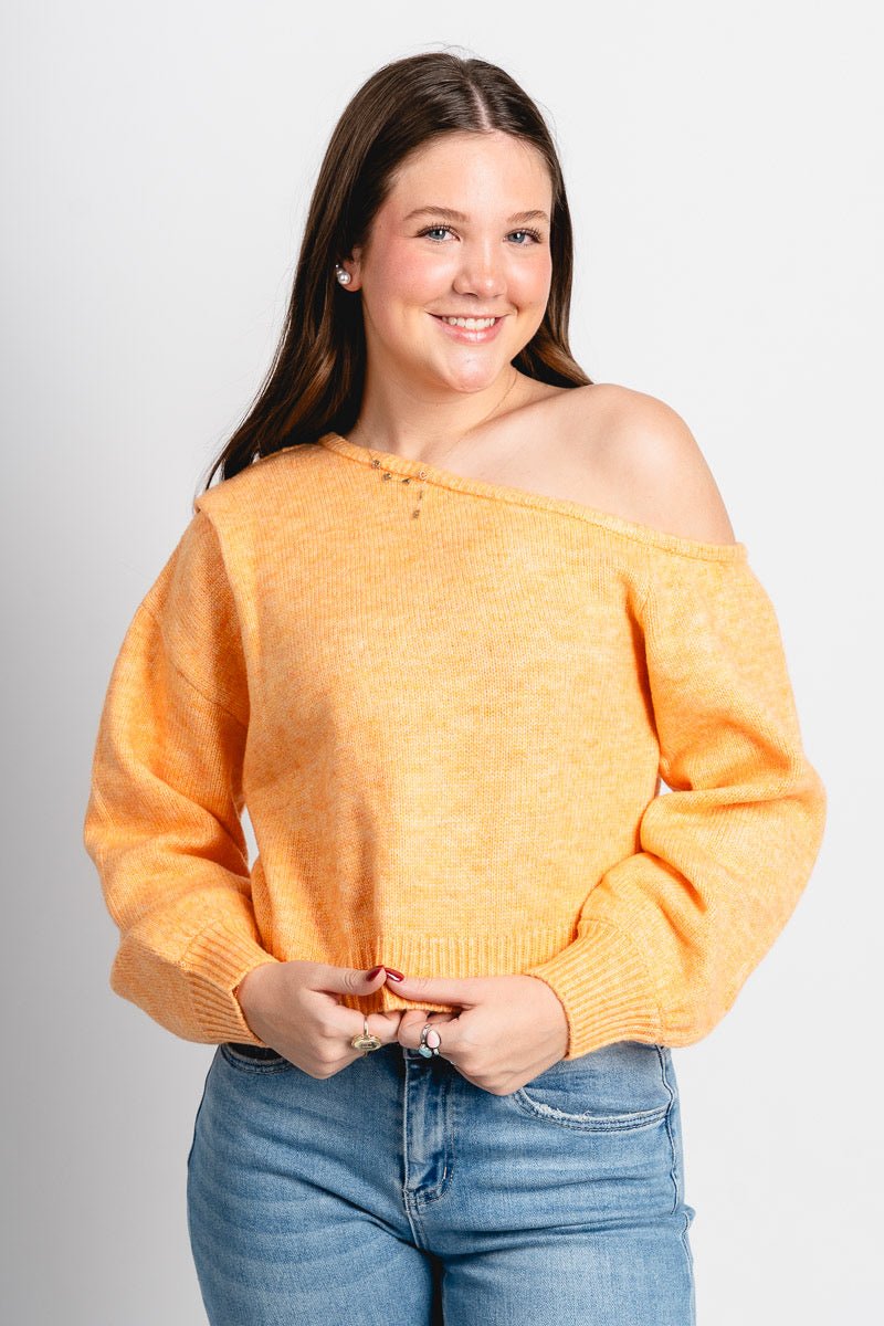 Asymmetrical sweater light orange – Stylish Sweaters | Boutique Sweaters at Lush Fashion Lounge Boutique in Oklahoma City