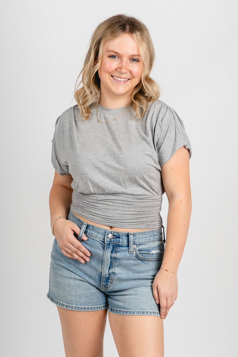 Ruched short sleeve top heather grey