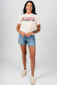 OU OU Sooners flag line crop t-shirt natural t-shirt | Lush Fashion Lounge Trendy Oklahoma University Sooners Apparel & Cute Gameday T-Shirts