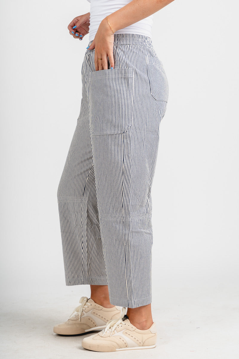 Striped barrel pants white/navy