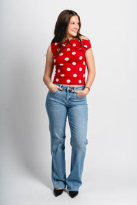 Asymmetrical polka dot sleeveless sweater red/pink - Cute Valentine's Day Outfits at Lush Fashion Lounge Boutique in Oklahoma City