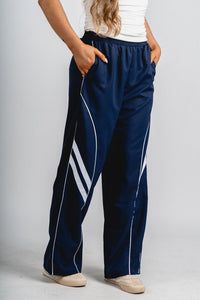 Wide leg track pants navy - Trendy OKC Apparel at Lush Fashion Lounge Boutique in Oklahoma City