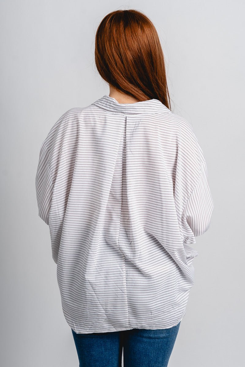 Striped button down blouse light beige