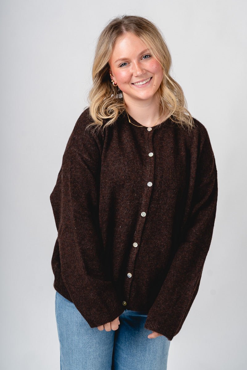 Button up sweater cardigan dark brown - Cute Cardigan - Trendy Cardigans & Stylish Kimonos at Lush Fashion Lounge Boutique in Oklahoma City