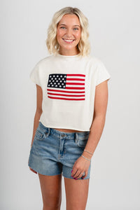 Sleeveless mock neck American flag sweater white - Trendy Sweater - Cute American Summer Collection at Lush Fashion Lounge Boutique in Oklahoma City