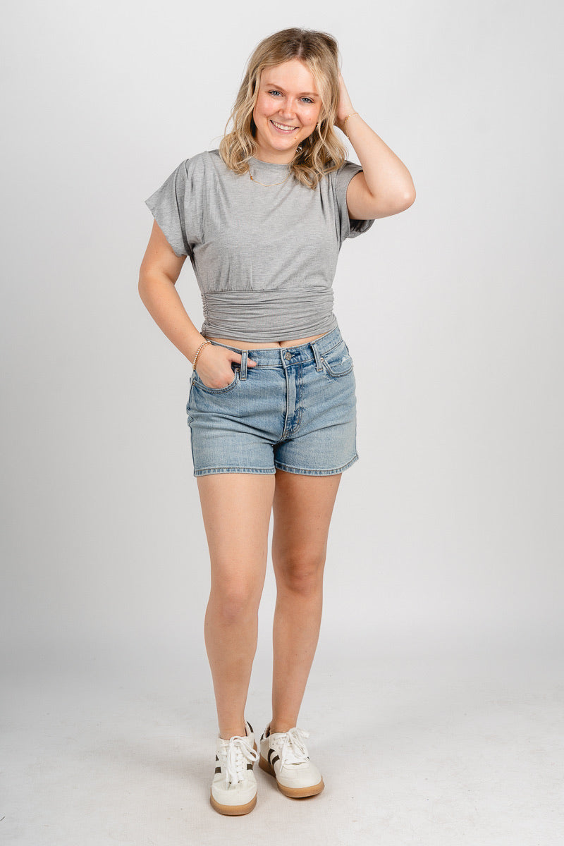 Ruched short sleeve top heather grey