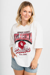 OU OU Sooners football v-neck t-shirt white T-shirt | Lush Fashion Lounge Trendy Oklahoma University Sooners Apparel & Cute Gameday T-Shirts