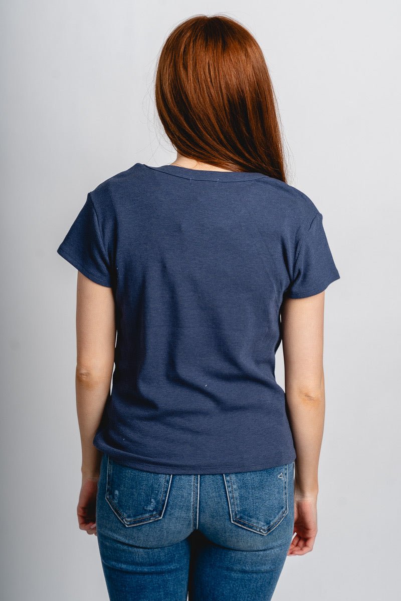 Z Supply Renae ribbed short sleeve tee indigo - Z Supply T-shirt - Z Supply Fashion at Lush Fashion Lounge Trendy Boutique Oklahoma City