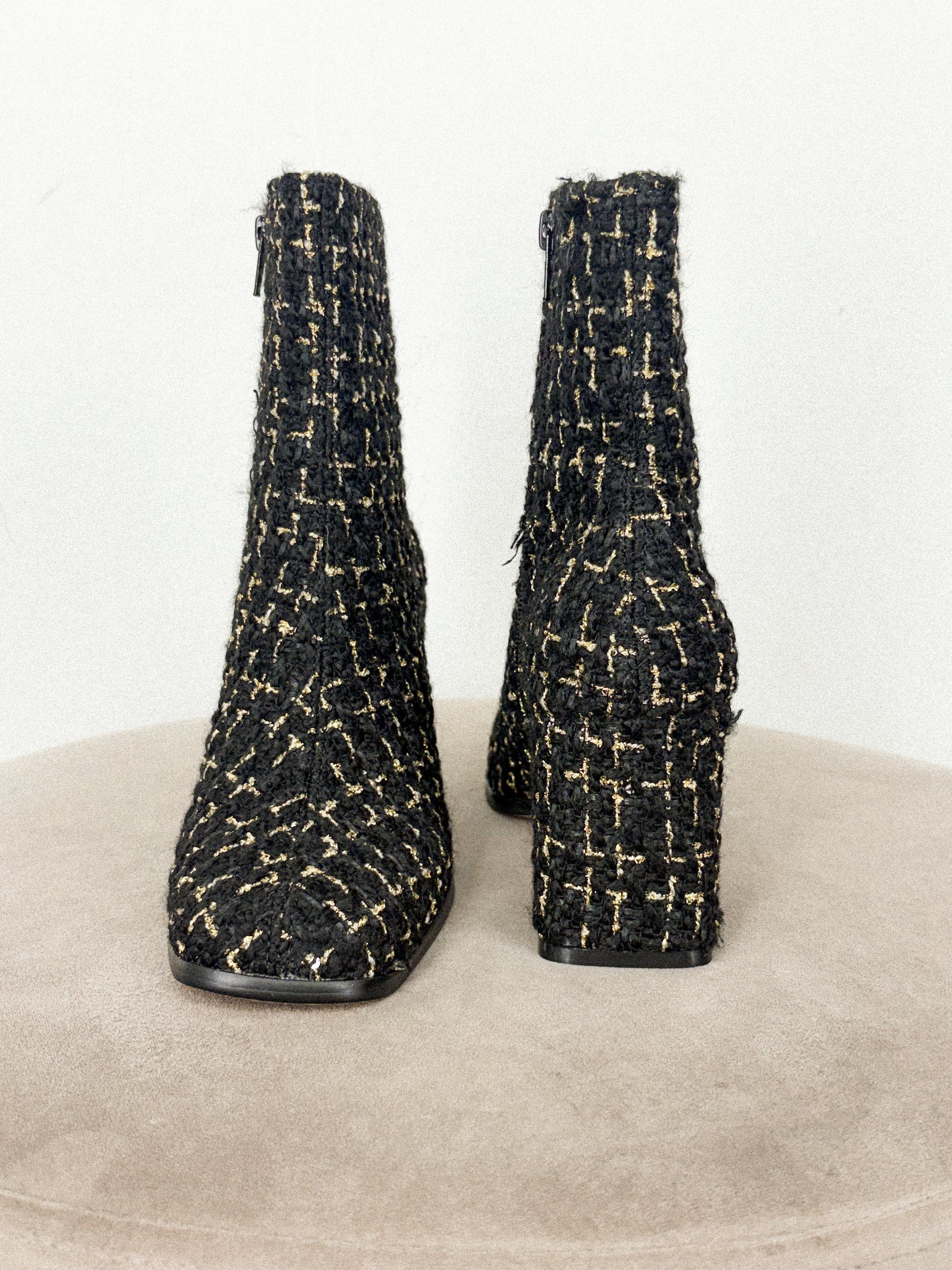 Demi tweed block heel ankle boot black