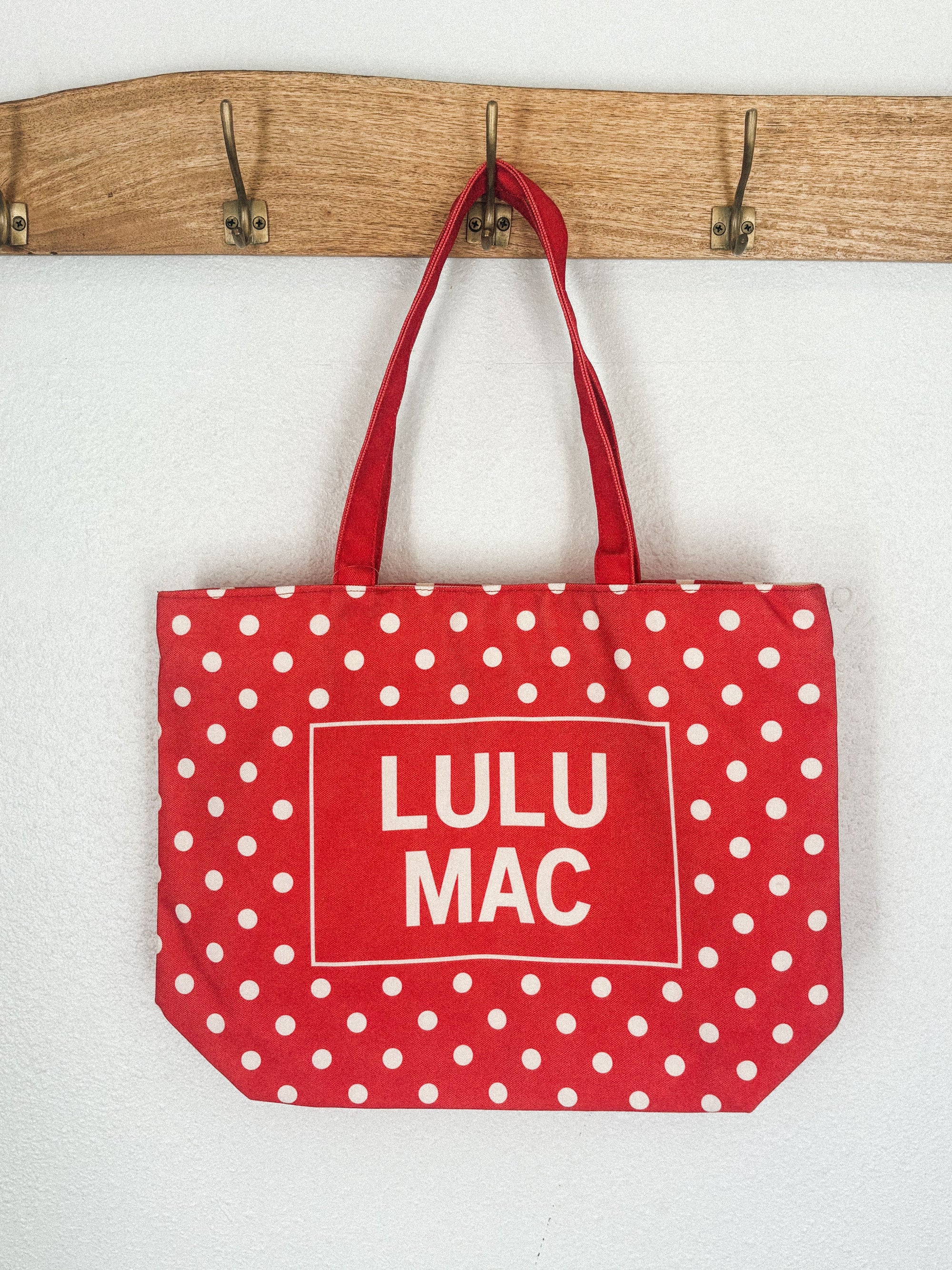 LuLu Mac canvas tote bag red polka dot
