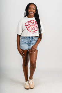 OU OU Sooners campus classic crop t-shirt off white T-shirt | Lush Fashion Lounge Trendy Oklahoma University Sooners Apparel & Cute Gameday T-Shirts