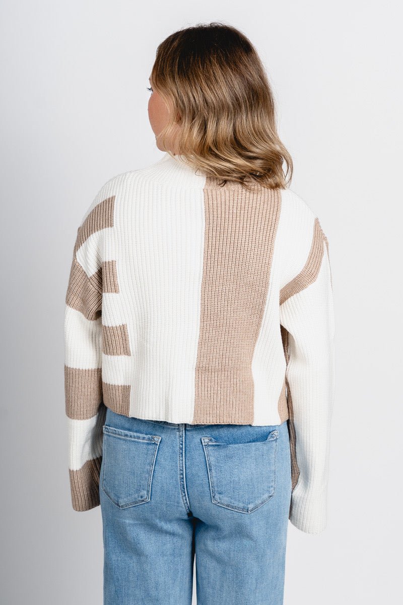 Color block sweater taupe/ivory