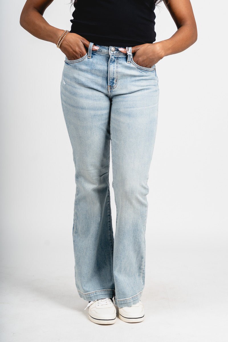 Daze heartbreaker mid rise flare jeans hot streak | Lush Fashion Lounge: boutique women's jeans, fashion jeans for women, affordable fashion jeans, cute boutique jeans