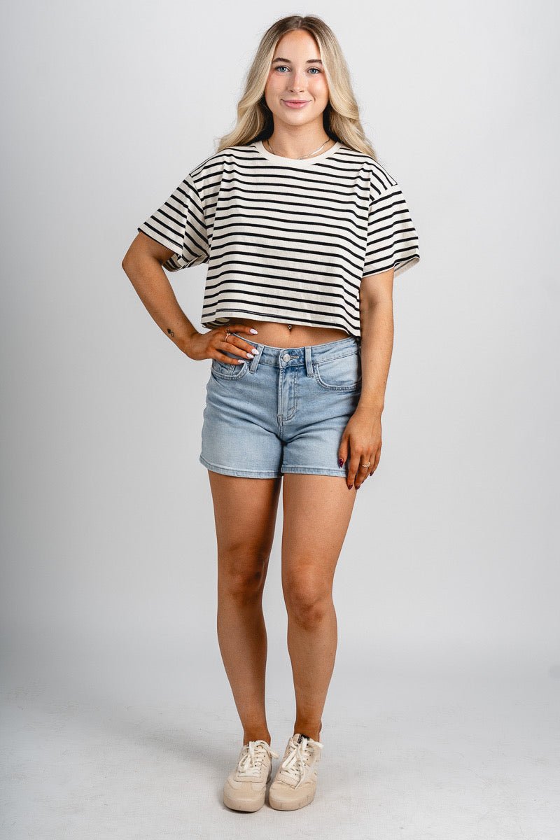Striped cropped tee white/black