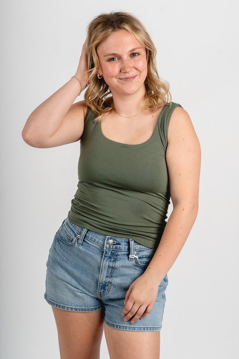 Square neck tank top olive Stylish tank top - Womens Fashion Tank Tops at Lush Fashion Lounge Boutique in Oklahoma City
