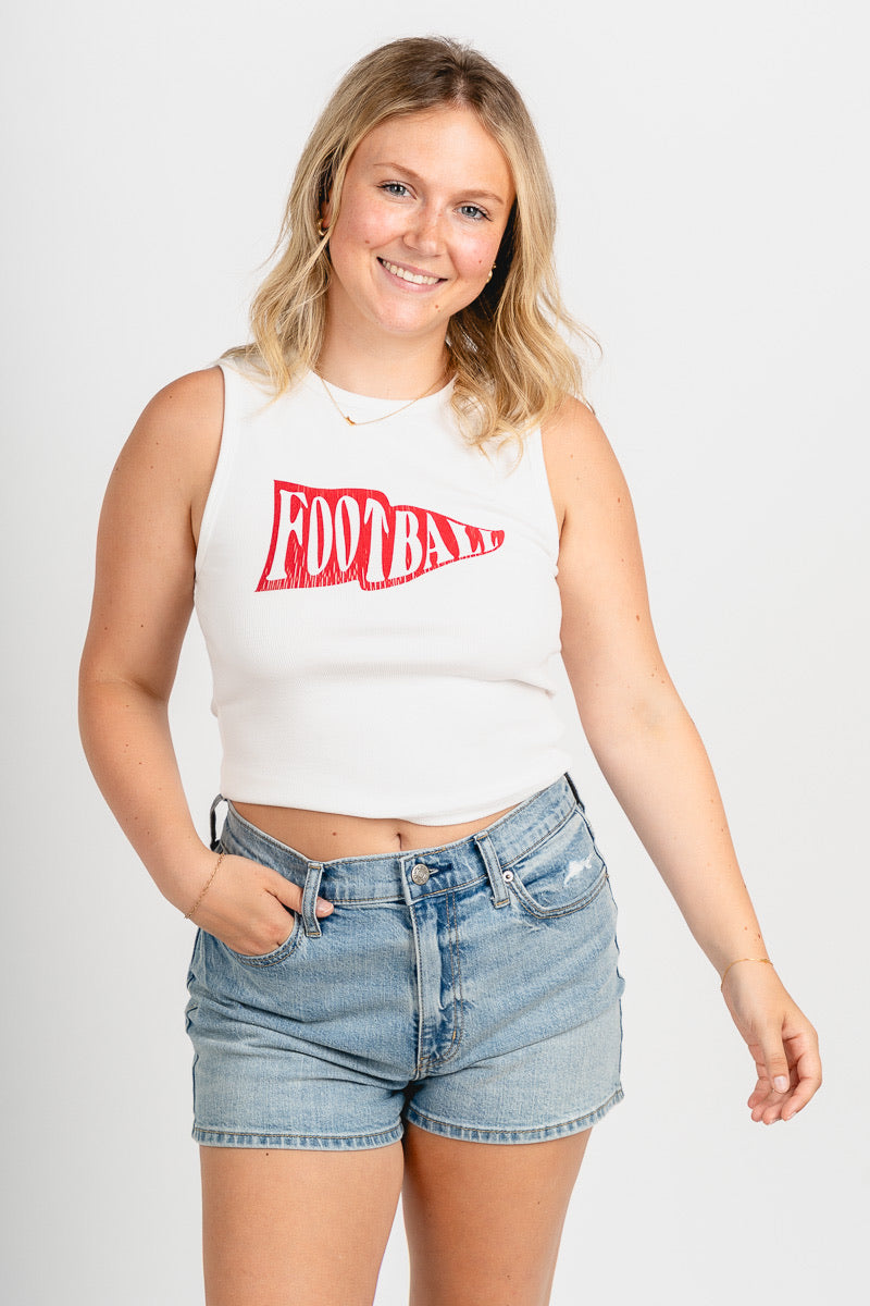 Football pennant flag tank top white/red - Cute top - Trendy Tank Tops at Lush Fashion Lounge Boutique in Oklahoma City