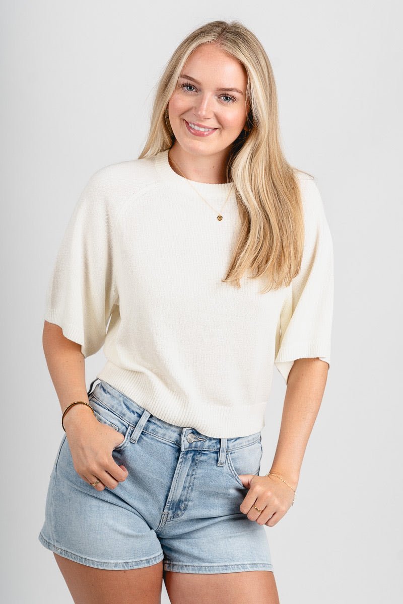 Raglan short sleeve sweater cream – Stylish Sweaters | Boutique Sweaters at Lush Fashion Lounge Boutique in Oklahoma City