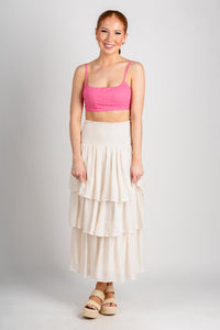 Tiered maxi skirt cream - Stylish skirt - Trendy Staycation Outfits at Lush Fashion Lounge Boutique in Oklahoma City