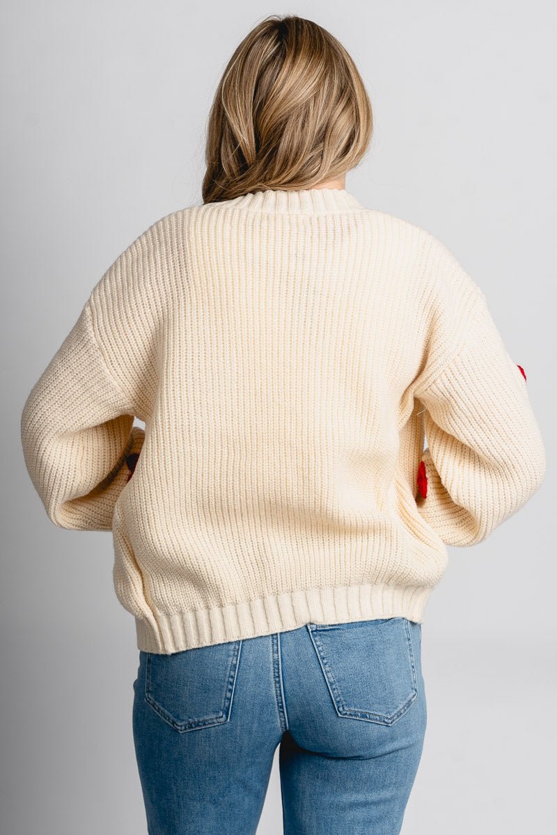 Heart print cardigan cream