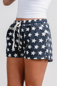 Drawstring star shorts navy/white - Trendy Shorts - Cute American Summer Collection at Lush Fashion Lounge Boutique in Oklahoma City