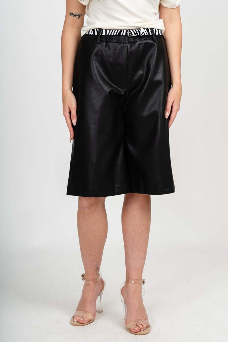 Faux leather bermuda shorts black Stylish shorts - Womens Fashion Shorts at Lush Fashion Lounge Boutique in Oklahoma City