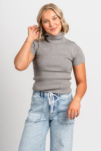 Short sleeve turtleneck sweater heather grey – Boutique Sweaters | Fashionable Sweaters at Lush Fashion Lounge Boutique in Oklahoma City