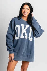 OKC oversized sweatshirt faded navy - Trendy Oklahoma City Basketball T-Shirts Lush Fashion Lounge Boutique in Oklahoma City