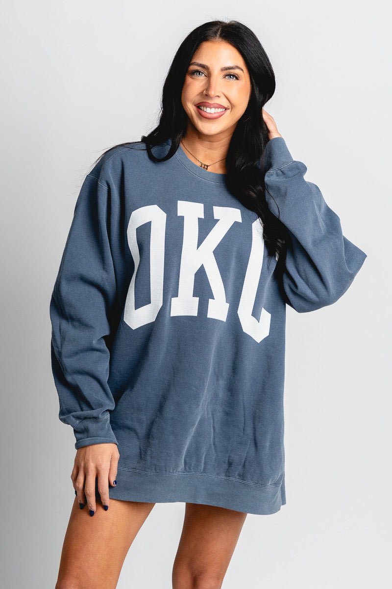 OKC oversized sweatshirt faded navy - Trendy Oklahoma City Basketball T-Shirts Lush Fashion Lounge Boutique in Oklahoma City